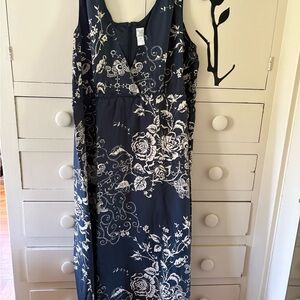 Garnet Hill Blue and White Maxi Sundress Sleeveless  V  Neck